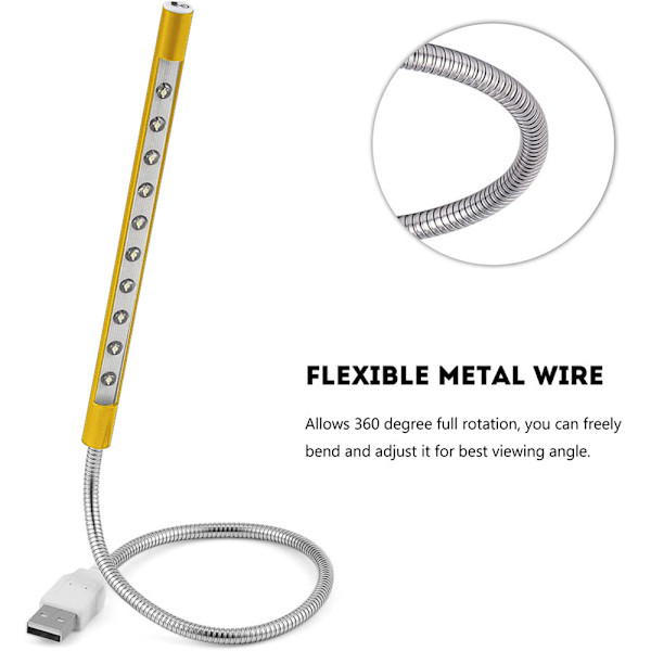 Let Lyskilde Laptop Lampe Usb Led 5V 1W 10 Led Lang Svanehals Touch Dimmer Lampe Notebook Tastatur Nattelys-Guld