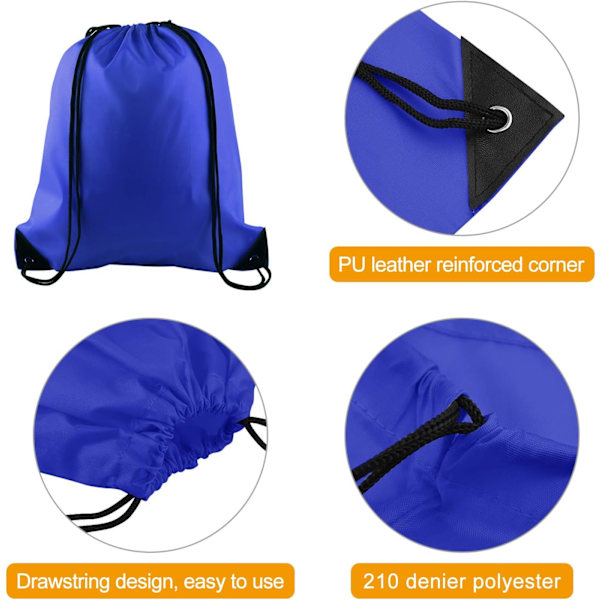 2 stk. Snøresekk Ryggsekker Sports Cinch Sack String Ryggsekk Oppbevaringsposer for Skole Gym Reiser (Blå)