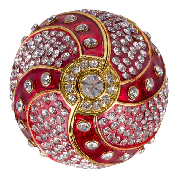 Faberge stil vridet ägg Smyckeskrin med korg med blommor 12 cm röd röd 12 cm