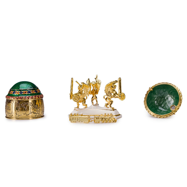 Faberge stil ägg Smyckeskrin Transsibiriska järnvägen med tåg 12,5 cm grön grön 12.5 cm