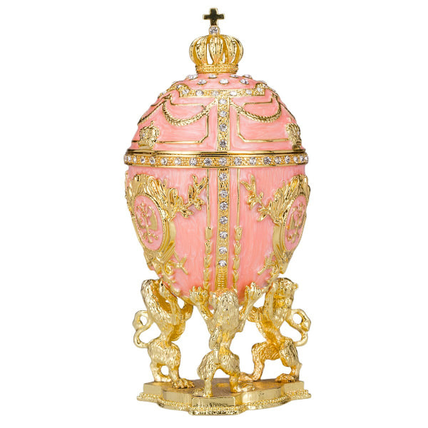 Faberge-tyylinen muna, korurasia leijonalla ja riipus 15,5 cm pinkki pink 15.5 cm