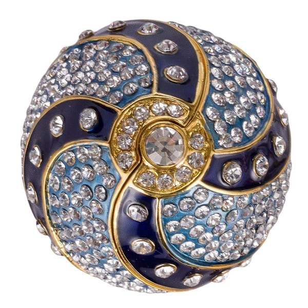 Faberge stil vridet ägg Smyckeskrin med korg med blommor 12 cm blå blå 12 cm