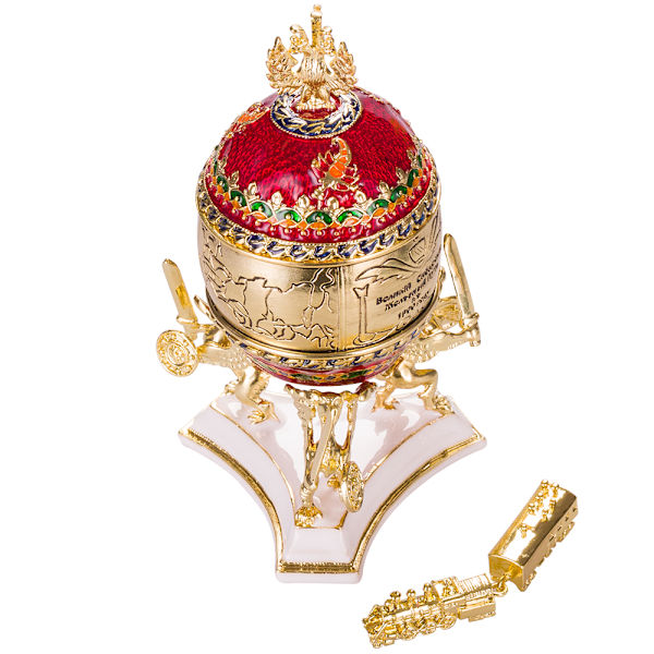 Faberge stil ägg Smyckeskrin Transsibiriska järnvägen med tåg 12,5 cm röd röd 12.5 cm