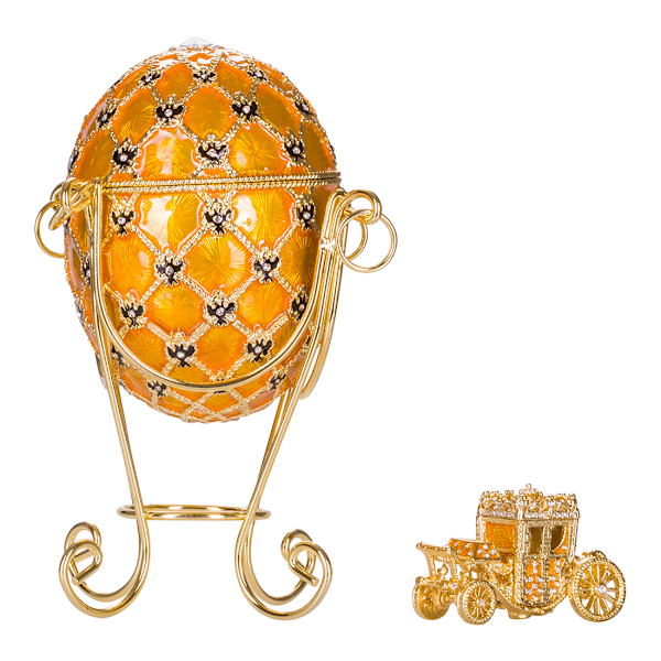 Faberge-tyylinen keisarillinen kruunausmuna, korurasia vaunuineen 19 cm yellow 19 cm