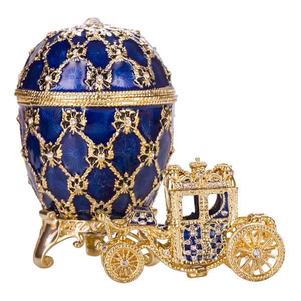 Faberge-tyylinen keisarillinen kruunausmuna, korurasia vaunuineen 10 cm sininen blue 10 cm