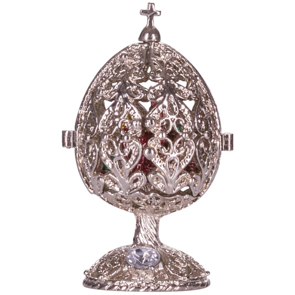 Faberge stil snidade ägg med Frälsarens kyrka på blod 6,5 cm silverfärg silver 6.5 cm