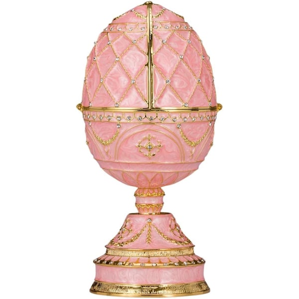 Faberge stil æg Musikæske Smykkeskrin med to svaner 17 cm lyserød pink 17 cm