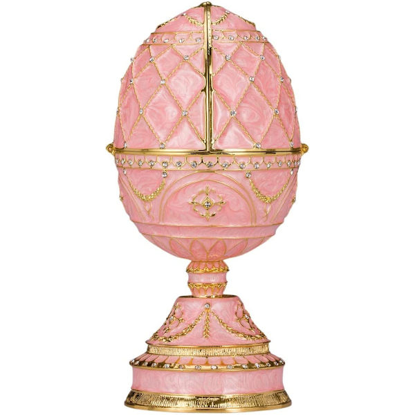 Musikaalinen Faberge-tyylinen munarasia kahdella joutsenella 17 cm pinkki pink 17 cm