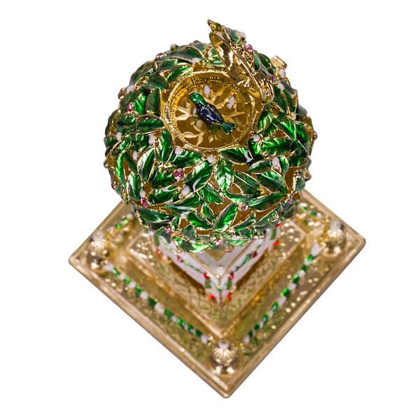 Faberge stil ägg Smyckeskrin Lagerträd Apelsinträd med fågel 16 cm grön 16 cm
