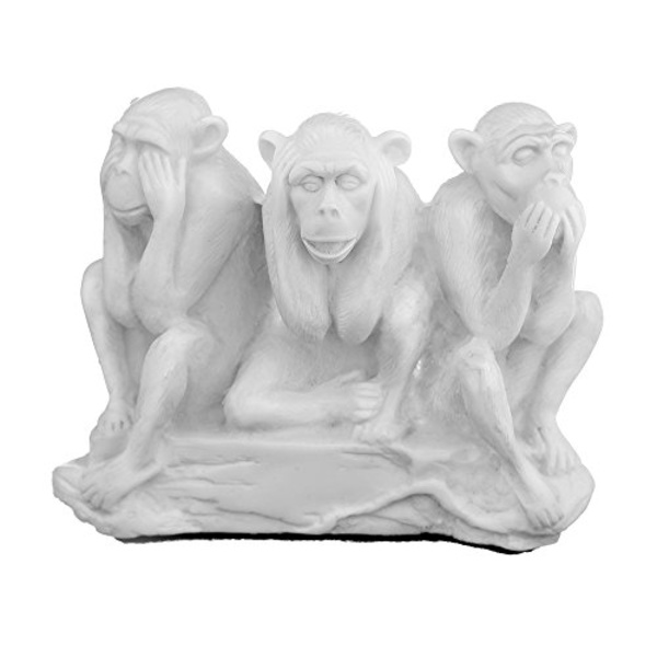 Marmor staty skulptur Figur Titta, hör, tala ingen ondska tre kloka apor 11 cm vit 11 cm
