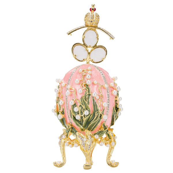 Faberge stil æg Liljer af dalen med fotorammer og Kejserlig krone 19 cm lyserød pink 19 cm