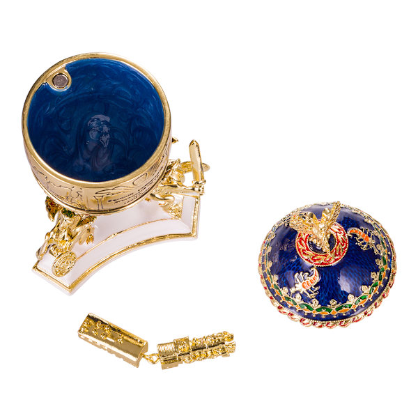 Faberge-tyylinen munarasia Trans-Siperian rautatie junalla 12,5 cm sininen blue 12.5 cm