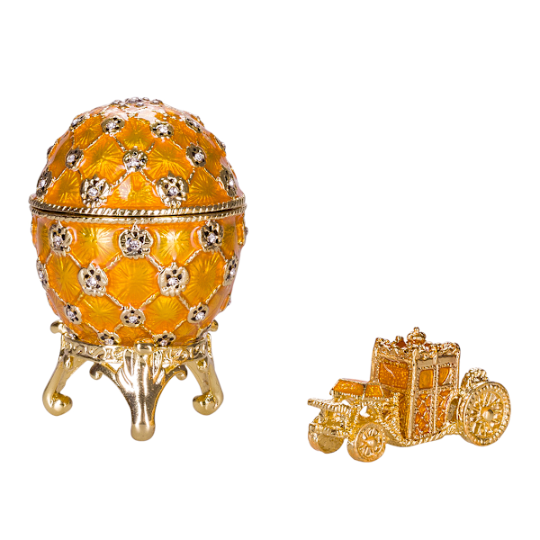 Faberge-tyylinen keisarillinen kruunausmuna, korurasia vaunuineen 6,5 cm keltainen yellow 6.5 cm