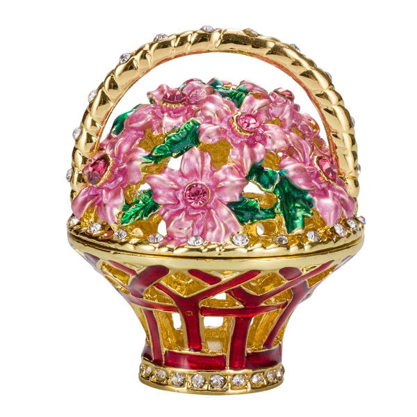 Faberge stil egg Musikkboks Smykkeskrin med kurv med blomster 17 cm rosa pink 17 cm