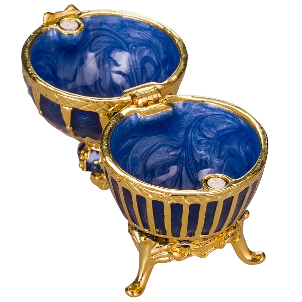 Faberge stil Ribbet egg Smykkeskrin med keiserkrone 6,5 cm blå blue 6.5 cm