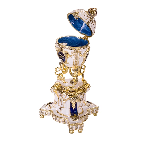 Faberge stil kongelig dansk egg (Dansk Jubileum) Smykkeskrin med løver 13 cm blå blue 13 cm