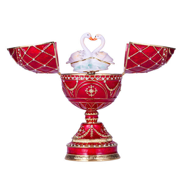 Faberge stil ägg Speldosa Smyckeskrin med två svanar 17 cm röd röd 17 cm