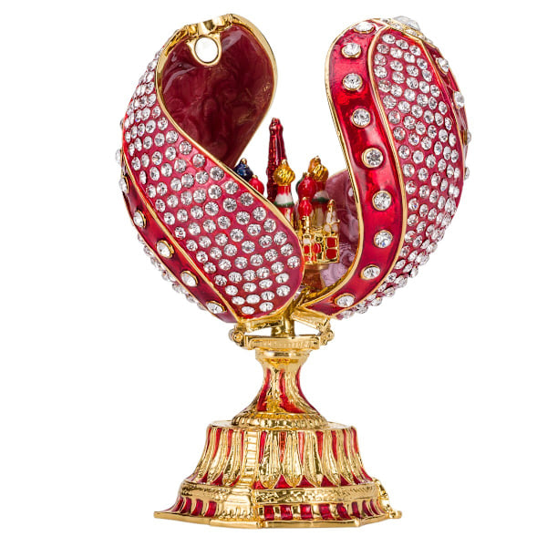 Faberge stil vridd egg med Saint Basil's Katedral 12 cm rød red 12 cm