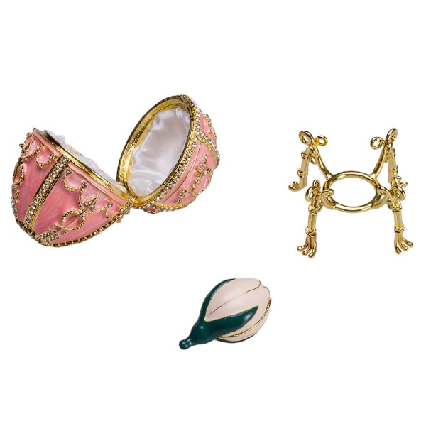 Faberge stil Rosenknopp ägg Smyckeskrin med blomma 9,5 cm rosa rosa 9.5 cm