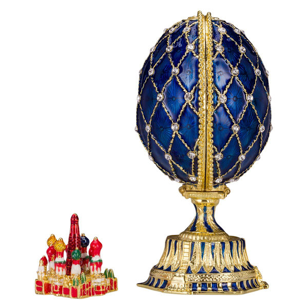 Faberge stil egg med Saint Basil's Katedral 12 cm blå blue 12 cm