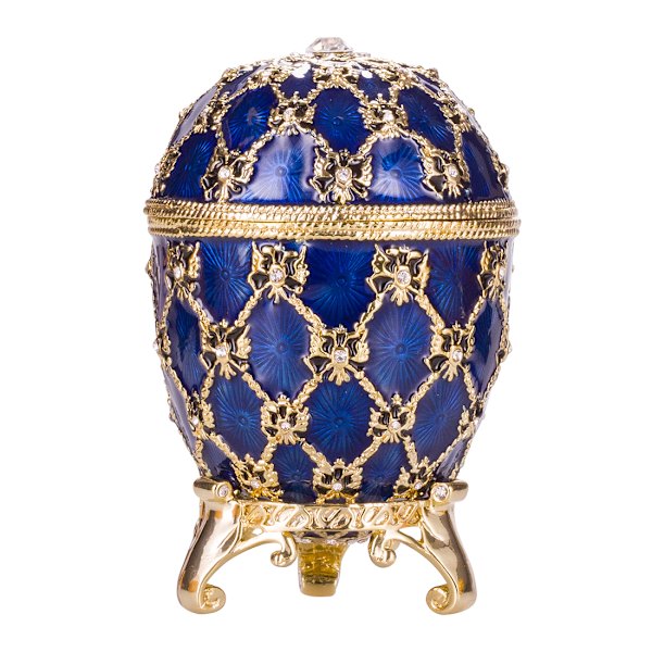 Faberge-tyylinen keisarillinen kruunausmuna, korurasia vaunuineen 10 cm sininen blue 10 cm