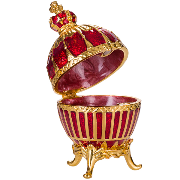 Faberge stil Ribbet egg Smykkeskrin med keiserkrone 6,5 cm rød red 6.5 cm