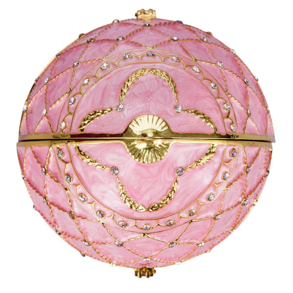 Faberge stil ägg Speldosa Smyckeskrin med korg med blommor 17 cm rosa rosa 17 cm