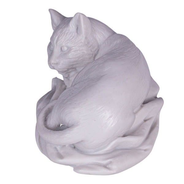 Koristeellinen marmori patsas veistos figuuri Makaa Kissa valkoinen 10 cm white 10 cm
