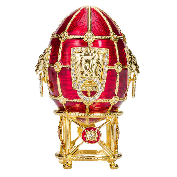 Faberge-tyylinen muna, korurasia leijonoilla 11 cm punainen red 11 cm