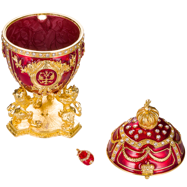 Faberge stil ägg Smyckeskrin med lejon och kejsarkrona 15,5 cm röd röd 15.5 cm