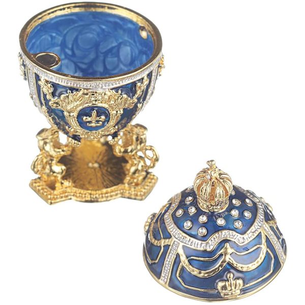 Faberge-tyylinen muna, jalokivirasia, jossa leijonat ja keisarillinen kruunu 7,5 cm sininen blue 7.5 cm