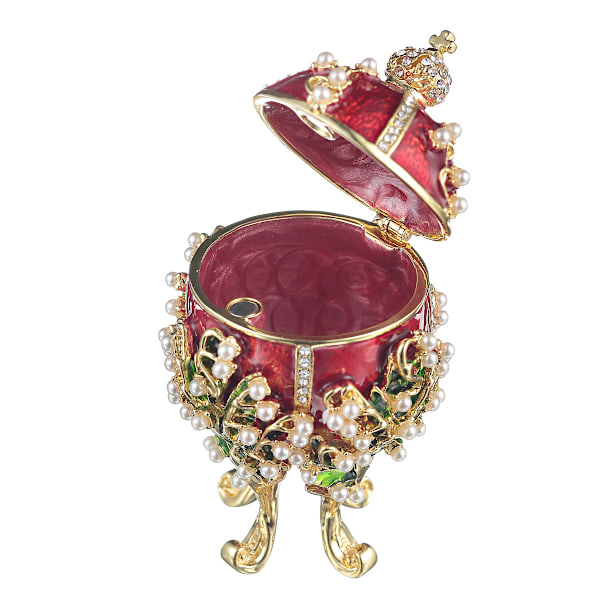 Faberge stil æg Liljer af dalen Smykkeskrin med kejserkrone 8,5 cm rød red 8.5 cm