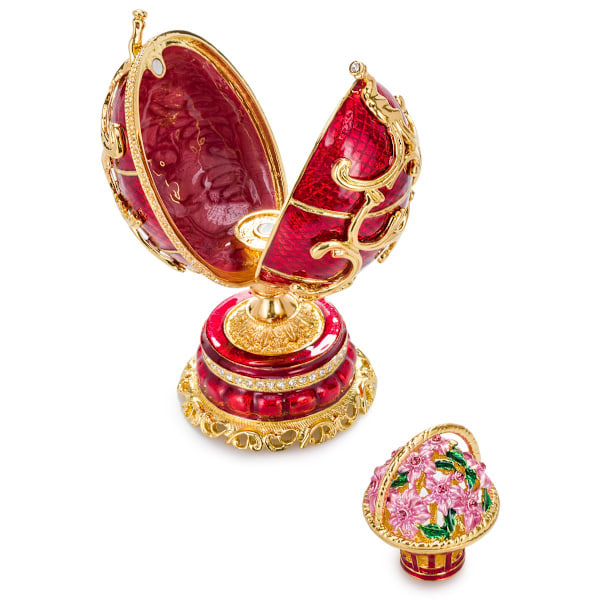 Musikaalinen muna Faberge-tyyliin Kevätkukkia 16,5 cm punainen red 16.5 cm