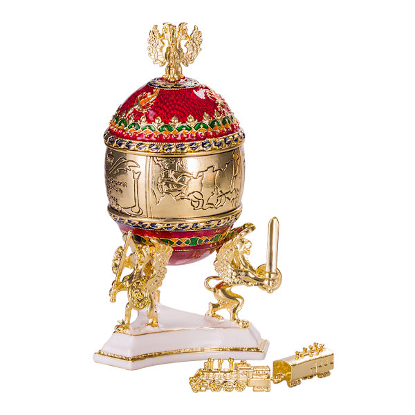 Faberge stil ägg Smyckeskrin Transsibiriska järnvägen med tåg 12,5 cm röd röd 12.5 cm