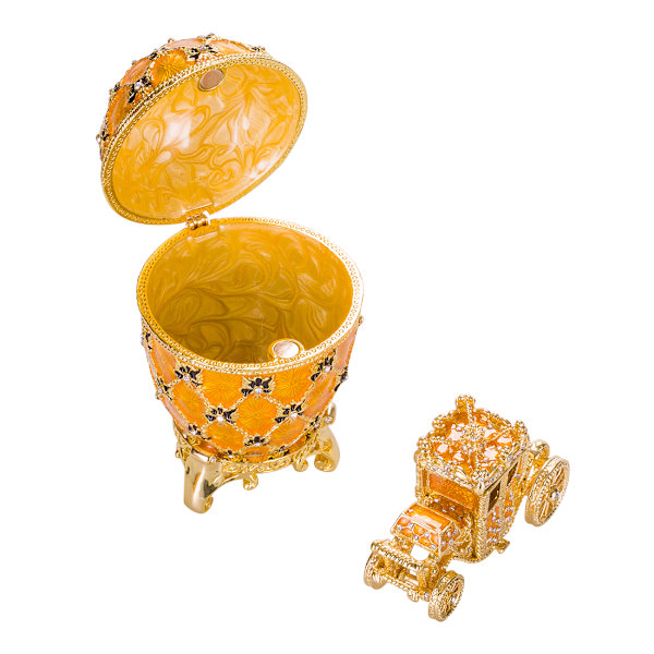 Faberge stil Kejserligt kröningsägg Smyckeskrin med vagn 10 cm gul gul 10 cm