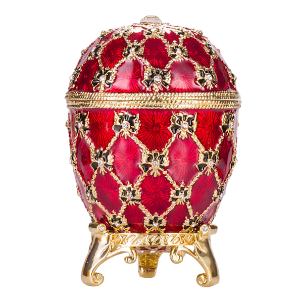 Faberge stil Kejserligt kröningsägg Smyckeskrin med vagn 10 cm röd röd 10 cm