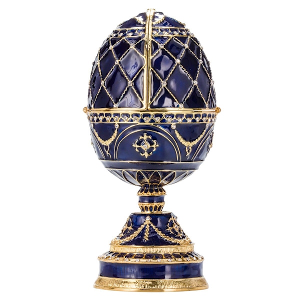 Musikaalinen Faberge-tyylinen munalaatikko kukkakorilla 17 cm sininen blue 17 cm