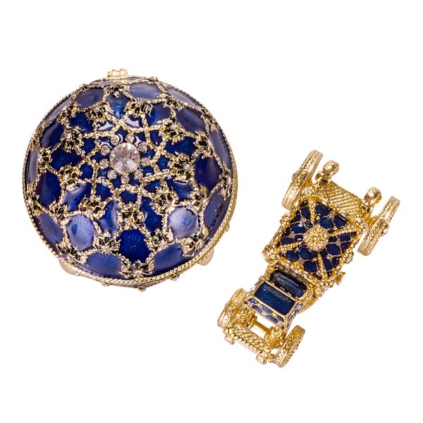 Faberge-tyylinen keisarillinen kruunausmuna, korurasia vaunuineen 10 cm sininen blue 10 cm