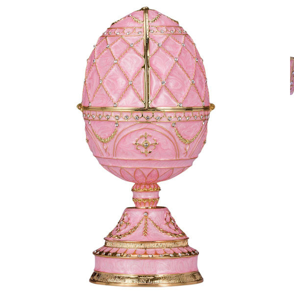 Faberge stil ägg Speldosa Smyckeskrin med korg med blommor 17 cm rosa rosa 17 cm