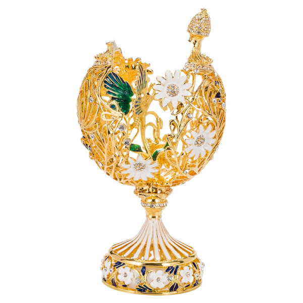 Faberge stil snidade ägg med blommor och fjäril 16,5 cm guldfärg guld 16.5 cm