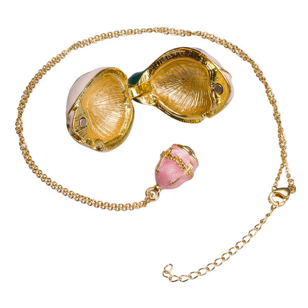 Faberge-tyylinen muna, korurasia riipuksella Ruusunuppu 9,5 cm vaaleanpunainen pink 9.5 cm