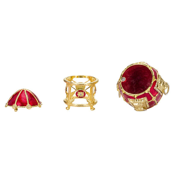 Faberge-tyylinen muna, korurasia leijonoilla 11 cm punainen red 11 cm