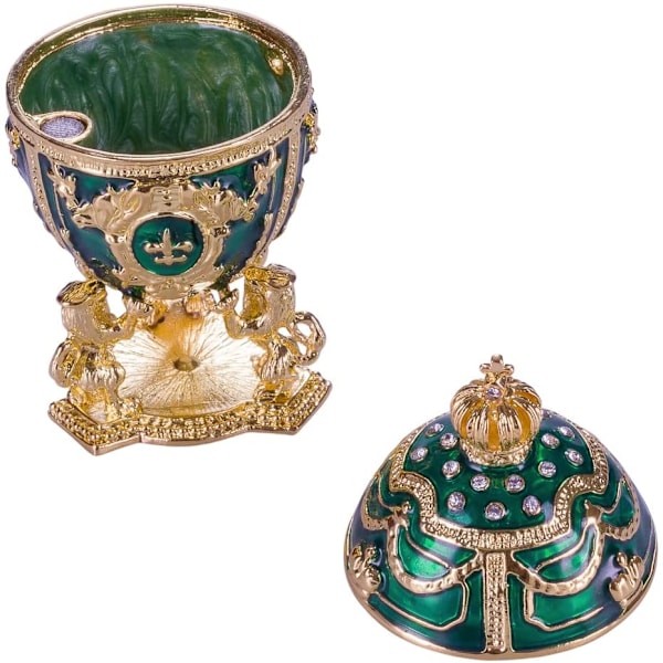 Faberge stil æg Smykkeskrin med løver og kejserkrone 7,5 cm grøn green 7.5 cm