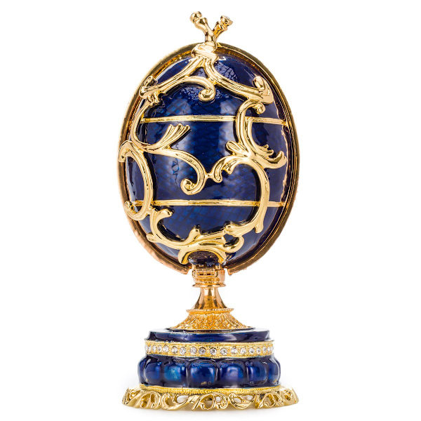 Faberge stil egg Vårblomster Musikkboks Smykkeskrin med blomsterkurv 16,5 cm blå blue 16.5 cm
