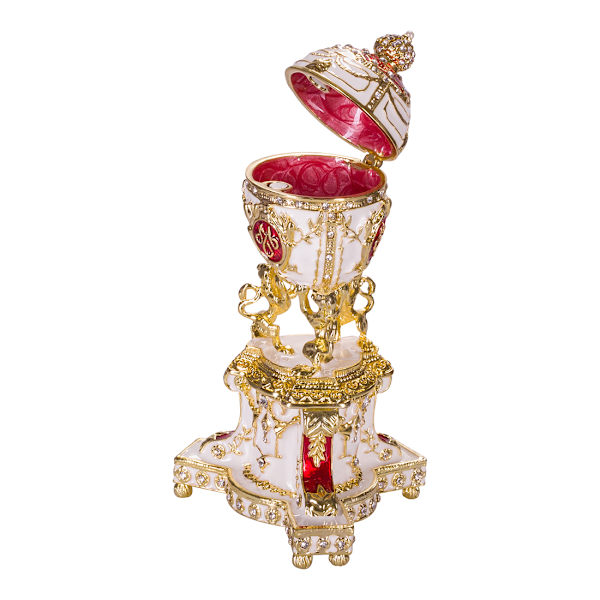 Faberge stil Danskt kungligt ägg Danskt jubileum Smyckeskrin med lejon och kejsarkrona 13 cm röd röd 13 cm