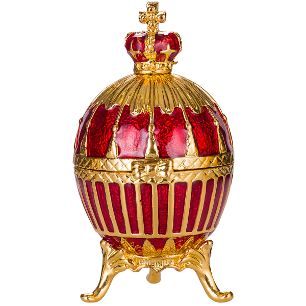 Faberge stil Ribbet egg Smykkeskrin med keiserkrone 6,5 cm rød red 6.5 cm