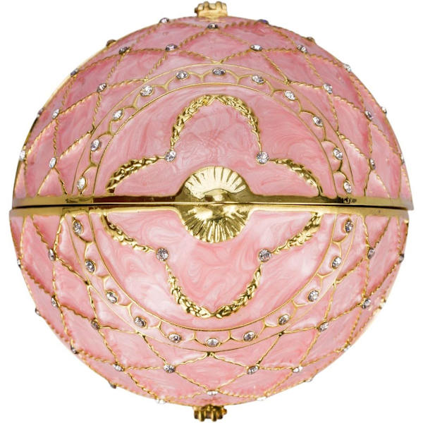 Musikaalinen Faberge-tyylinen munarasia kahdella joutsenella 17 cm pinkki pink 17 cm