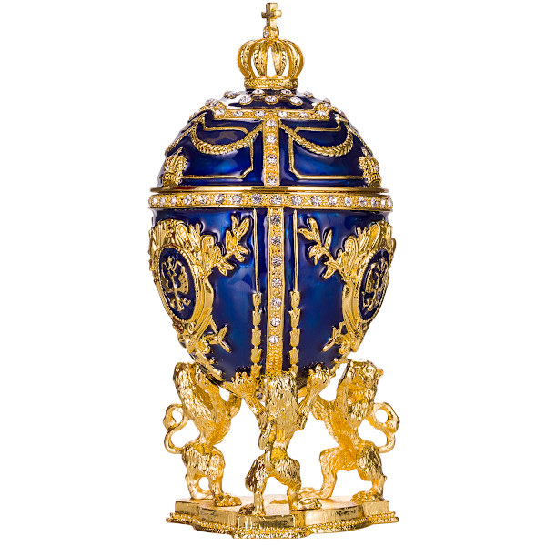 Faberge stil ägg Smyckeskrin med lejon och kejsarkrona 15,5 cm blå blue 15.5 cm