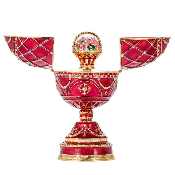 Faberge stil ägg Speldosa Smyckeskrin med korg med blommor 17 cm röd röd 17 cm