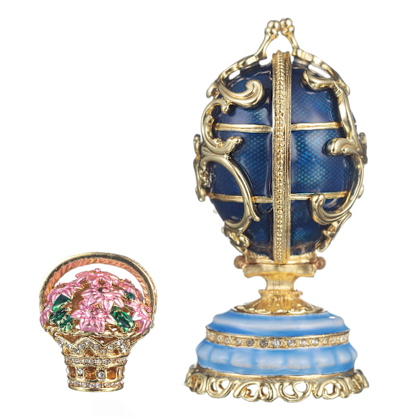 Faberge stil egg Vårblomster med kurv med blomster 8,5 cm blå blue 8.5 cm